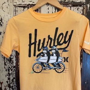 Hurley Boys Yellow Monkey On Bicycle Short Sleeve T-Shirt Size XL 13-15 Yrs